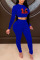 Royal Blue Casual Print Patchwork Fold O Neck Long Sleeve Two Pieces
