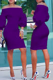 Purple Fashion Casual Solid Backless Off the Shoulder Long Sleeve Dresses