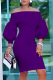 Purple Fashion Casual Solid Backless Off the Shoulder Long Sleeve Dresses