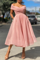 Pink Fashion Elegant Solid Patchwork V Neck Princess Dresses