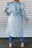 Sky Blue Fashion Casual Solid Cardigan Turndown Collar Outerwear