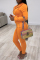 Orange Fashion Casual Solid Basic Hooded Collar Plus Size Two Pieces