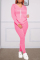 Pink Fashion Casual Print Basic V Neck Long Sleeve Two Pieces