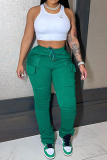 Green Fashion Casual Solid Split Joint Regular High Waist Conventional Solid Color Bottoms