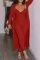 Red Fashion Casual Solid Cardigan V Neck Long Sleeve Two Pieces
