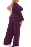 Purple Fashion Casual Solid Backless Oblique Collar Long Sleeve Two Pieces