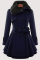 Navy Blue Fashion Elegant Buckle With Belt Turndown Collar Outerwear