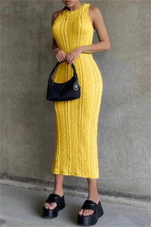 Yellow Sexy Casual Solid Basic O Neck Vest Dress