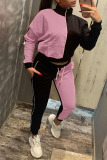 Yellow Casual Solid Patchwork Zipper Zipper Collar Long Sleeve Two Pieces