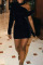 Black Sexy Solid Hollowed Out Split Joint Asymmetrical Half A Turtleneck One Step Skirt Dresses