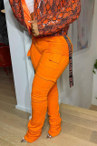 Orange Fashion Casual Solid Split Joint Regular High Waist Conventional Solid Color Bottoms