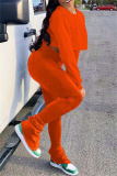 Orange Fashion Casual Solid Backless O Neck Long Sleeve Two Pieces