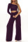 Purple Fashion Casual Solid Backless Oblique Collar Long Sleeve Two Pieces