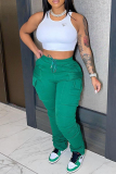 Green Fashion Casual Solid Split Joint Regular High Waist Conventional Solid Color Bottoms