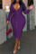 Purple Fashion Casual Solid Zipper V Neck Long Sleeve Plus Size Dresses
