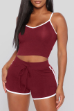 Pink Sexy Sportswear Solid Vests Spaghetti Strap Sleeveless Two Pieces
