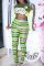 Green Casual Print Tassel O Neck Long Sleeve Two Pieces
