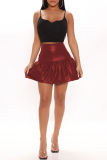 Burgundy Fashion Casual Solid Basic Regular High Waist Skirt