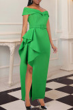 Green Fashion Sexy Solid Slit With Belt Off the Shoulder Evening Dress