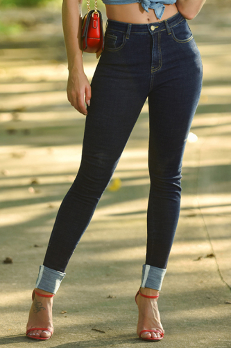 Deep Blue Casual Edge Curl Jeans