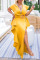 Yellow Fashion Celebrities Solid Patchwork V Neck Irregular Dresses