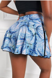 Blue Casual Sportswear Print Tie-dye High Waist Skirt