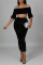 Black Fashion Sexy Solid Sequins Patchwork Off the Shoulder Long Sleeve Two Pieces