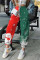 Red Green Fashion Casual Print Patchwork Regular High Waist Trousers