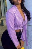 Purple Fashion Casual Solid Split Joint Cardigan Turndown Collar Outerwear