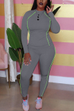 Black Fashion Casual Tracksuit Solid Two Pieces