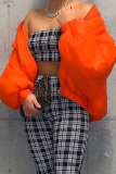 Tangerine Casual Solid Patchwork Zipper Zipper Collar Outerwear