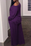 Purple Casual Solid Patchwork Slit Off the Shoulder Plus Size Two Pieces