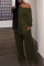 Army Green Casual Solid Split Joint Slit Off the Shoulder Plus Size Two Pieces