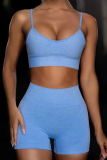 Orange Sexy Sportswear Solid Vests Top Shorts Two-piece Set