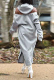 Grey Casual Street Solid Split Joint Zipper Hooded Collar Straight Dresses