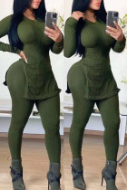 Green Sexy Fashion adult Split Two Piece Suits Solid pencil Long Sleeve
