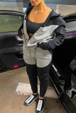 Blue Gray Fashion Casual Solid Patchwork Hooded Collar Long Sleeve Two Pieces