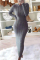 Grey Fashion Casual Solid Basic O Neck Long Sleeve Dresses