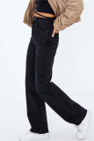 Brown Fashion Casual Solid Basic High Waist Straight Denim Jeans