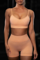 Orange Sexy Sportswear Solid Vests Top Shorts Two-piece Set