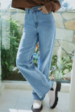 Brown Fashion Casual Solid Basic High Waist Straight Denim Jeans