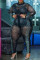 Black Fashion Sexy Hot Drilling See-through O Neck Plus Size Jumpsuits