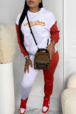 White Casual Letter Embroidery Patchwork O Neck Long Sleeve Two Pieces