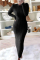 Black Fashion Casual Solid Basic O Neck Long Sleeve Dresses