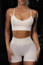 Cream White Sexy Sportswear Solid Vests Top Shorts Two-piece Set