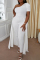 White Sexy Casual Solid Split Joint Oblique Collar Plus Size Jumpsuits