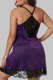 Purple Sexy Patchwork Solid See-through Backless Lingerie