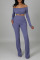 Light Purple Casual Solid Patchwork Slit Off the Shoulder Long Sleeve Two Pieces