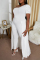 White Sexy Casual Solid Patchwork Oblique Collar Plus Size Jumpsuits