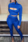 Blue Sexy Casual Solid Bandage Turtleneck Long Sleeve Two Pieces